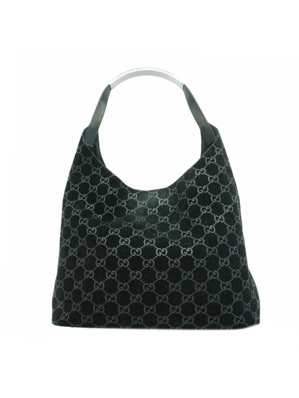 Gucci Shoulder Bag Suede Black Silver